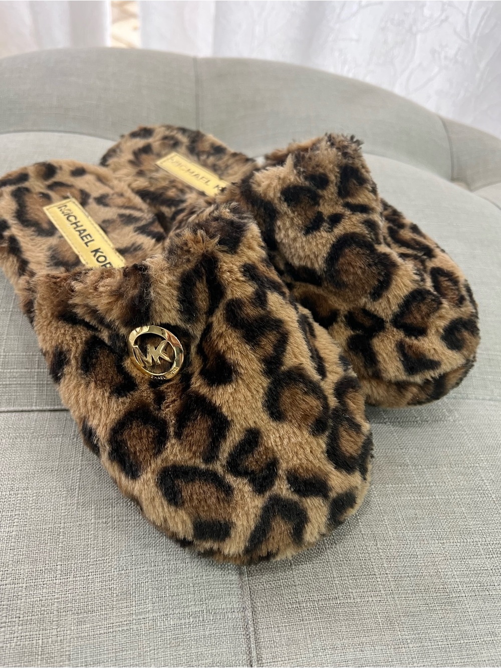 Michael Kors Leopard Print Faux Fur Slides - Brown/Black